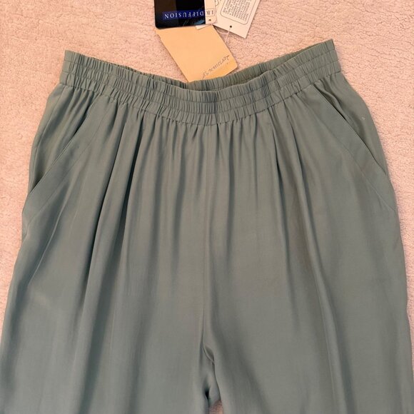 Y2K IB Diffusion Dusty Teal Silk Trousers Size 12 Pleated Soft Flowy Pants NWT - Picture 12 of 12